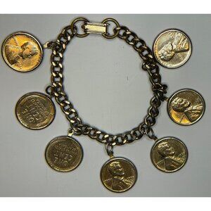 Vintage Penny‎ Coin Charm Bracelet Silver